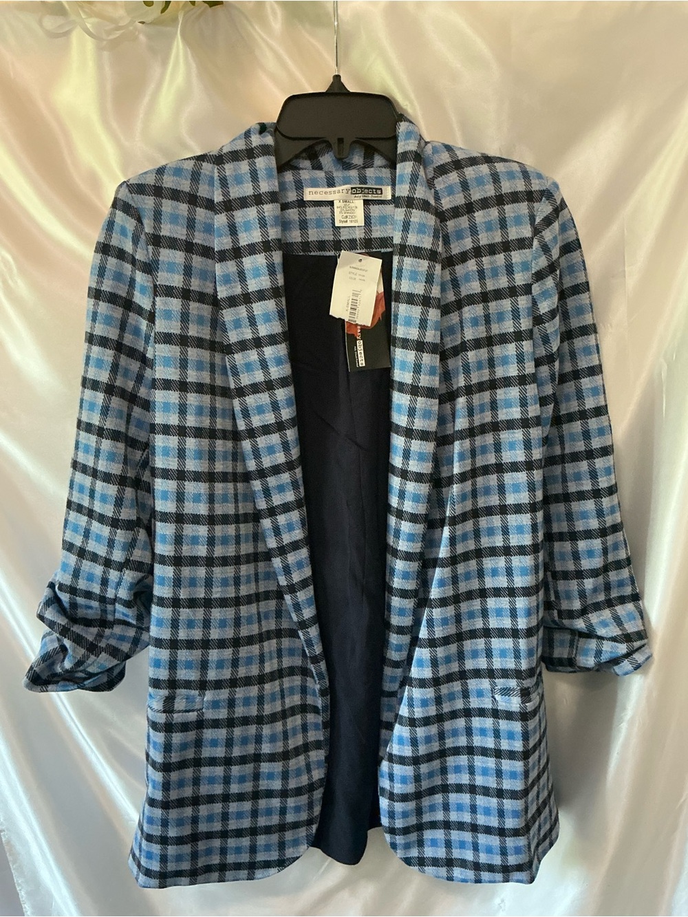 NWT Necessary Object Women’s XS Blue Plaid Blazer